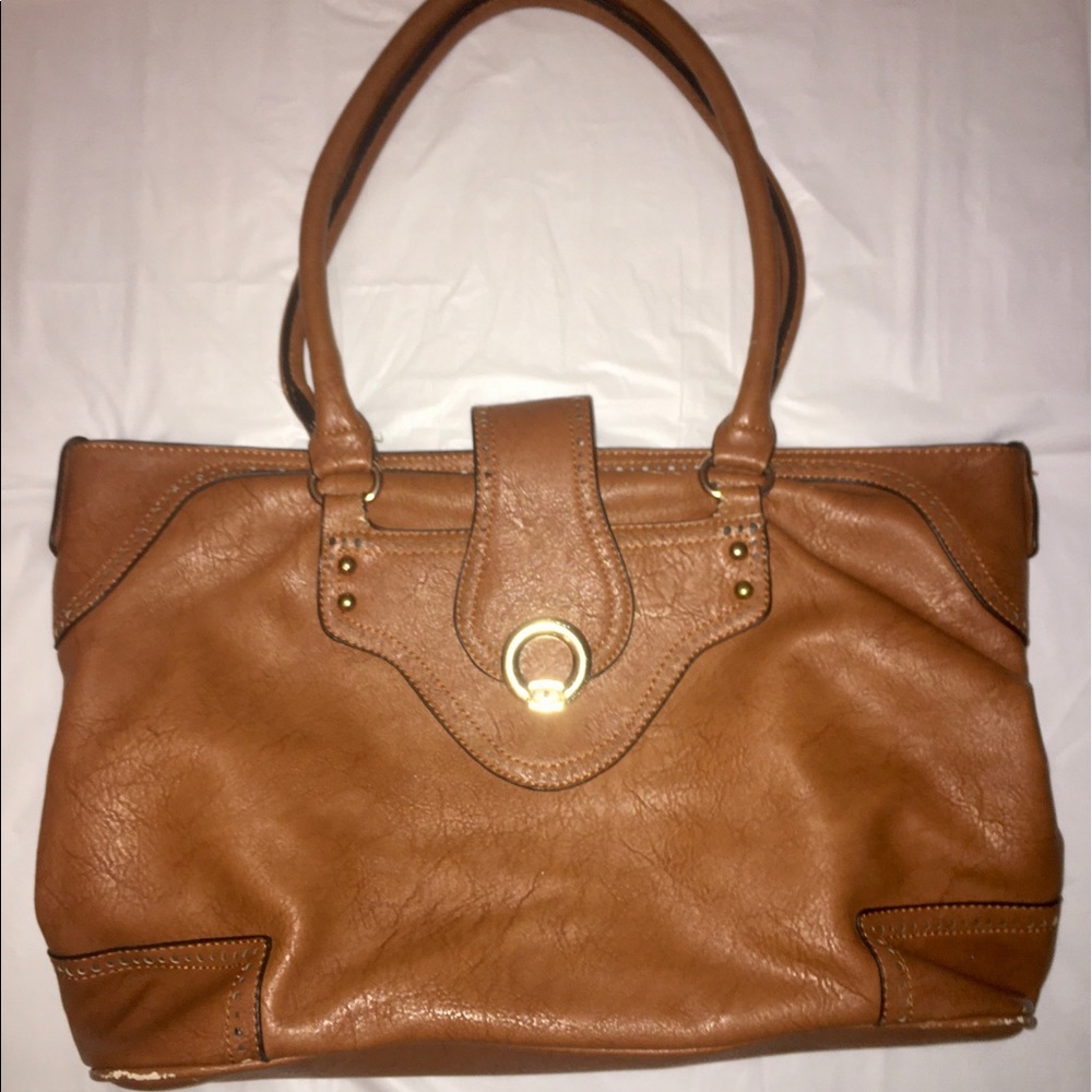 Brown Leather Buckle Slouch Bag
